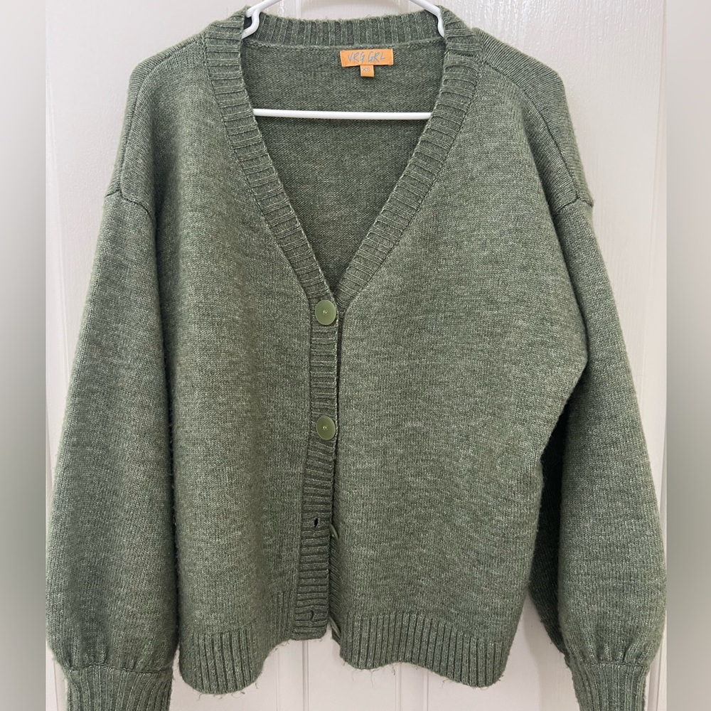 Olive Green Women's Cardigan Sweater